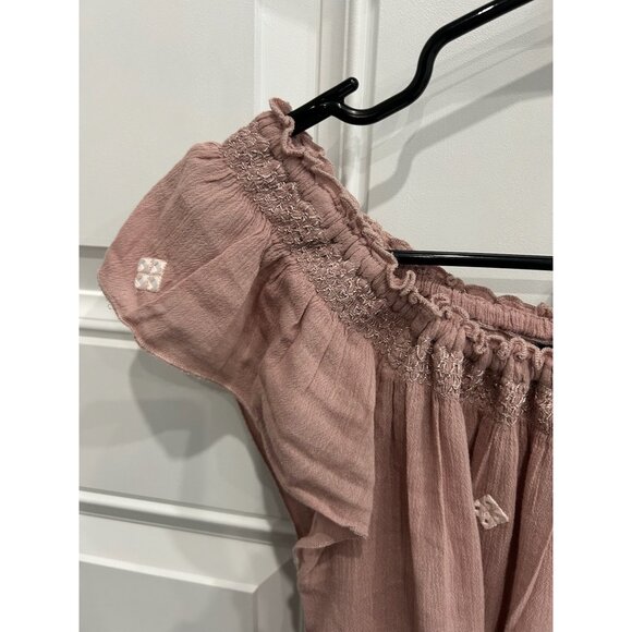 American Eagle Outfitters Mauve Off Shoulder Embroidered Boho Baby Doll Top Sz M - Picture 4 of 11